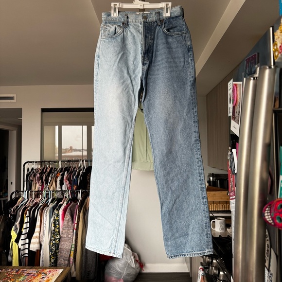 Reformation Cynthia Two Tone High Rise Straight Leg Jeans Size 28 - Picture 7 of 16